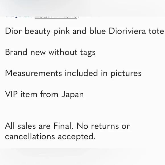Dior beauty Dioriviera pink and blueTote